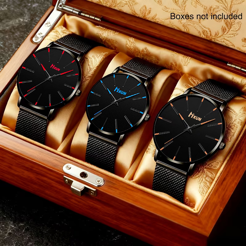 TEMU 3pcs Men's Lightweight And Fashion Mesh Band Watch Set A Surprise Gift For Him On Father's Day Birthday