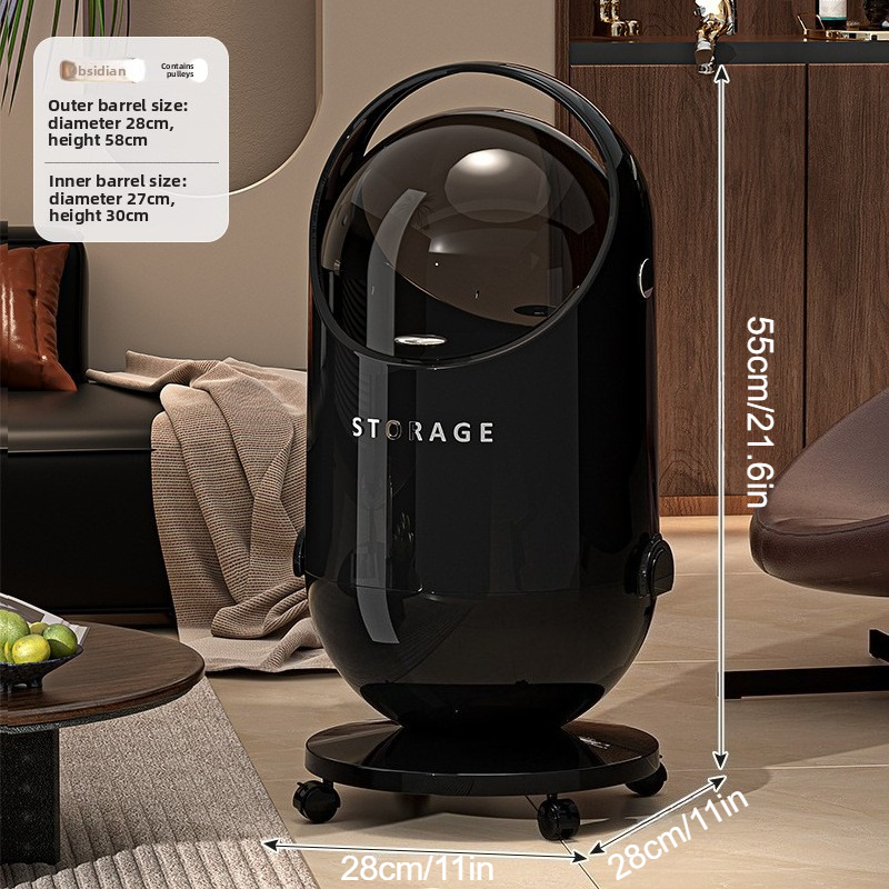 Modern Cylindrical Automatic Odor-Control Trash Can with Central Locking Lid & Wheel System - Heavy-Duty Plastic Mobile Bin with Ergonomic Handle, Space-Saving Design for Kitchen, Office, Living Room - Modern Red/Black/White/Gray/Black with Golden Lid - Durable & Hygienic Waste Disposal, Sleek Cylindrical Shape with Smooth Wheels for Easy Mobility, Odor-Reducing & Hygienic Storage Solution, Garbage Cans for Kitchen, Diaper Trash Can, Trash Can On Wheels,