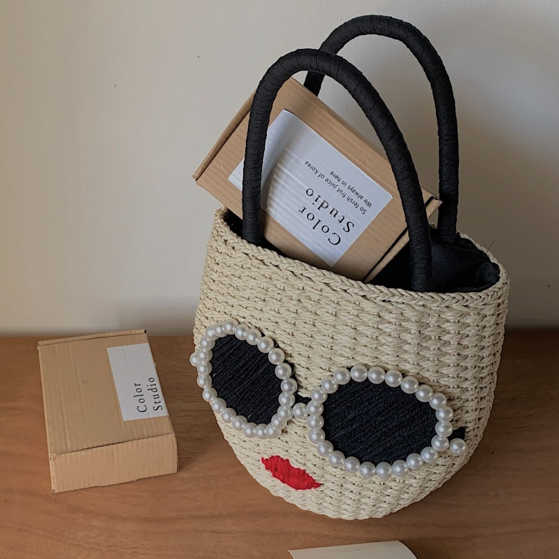 TEMU Creative Straw Bag Handbag With Black And Red , Style, Unique Eyewear-shaped Handbag For Commuting/ Daily Wear/ Shopping Essentials. Lightweight And Durable. Trendy In Style. Uncommon And .