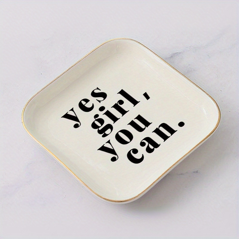 Image of Golden-trimmed Square Ceramic Jewelry Tray - Patterned Base, Easy To Clean & , Jewelry Trays