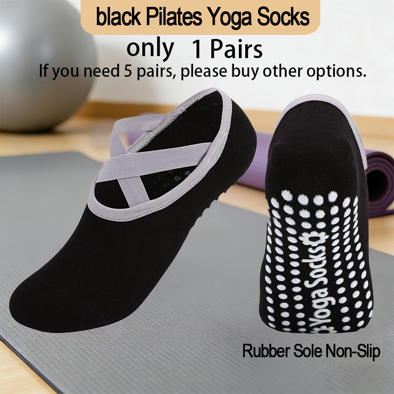 TEMU 1/5 Paire de Chaussettes de Yoga Antidérapantes pour Femmes, avec Sangles et Améliorée, avec Semelle en Caoutchouc pour au Glissement, Adaptées
