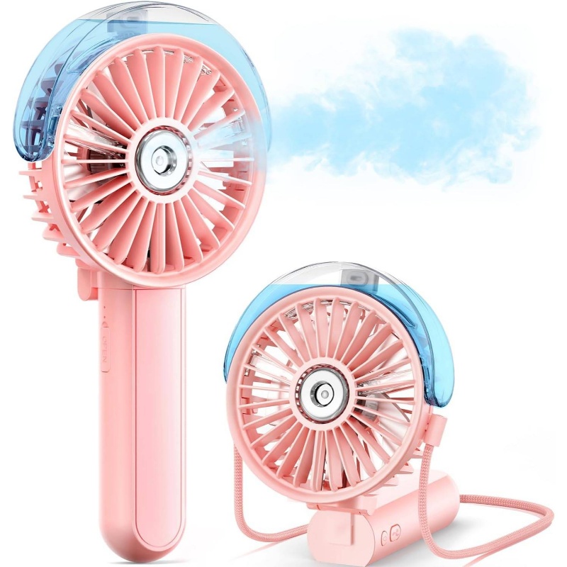 item picture 180 Foldable Handheld Personal Fan with Mist | 3 Speeds, 1.01oz, USB Rechargeable, Travel, Outdoors, Makeup, Camping, Home, and Office Use