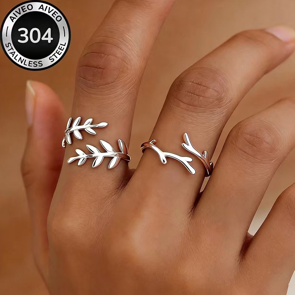 2pcs Golden Stackable Open Ring Set, Low-Allergy Stainless Steel