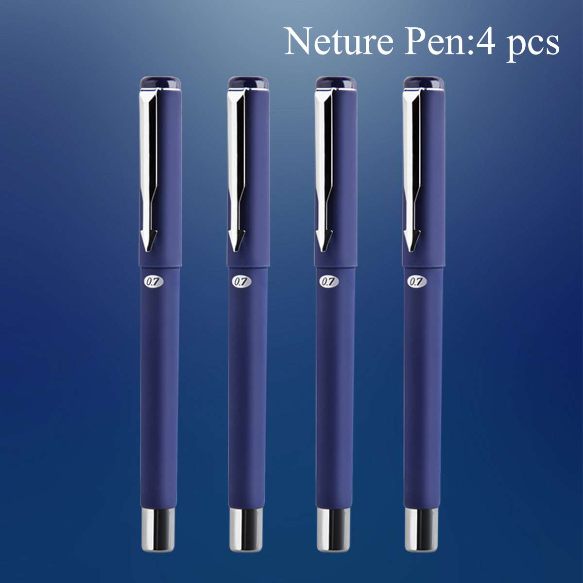 TEMU WQN Lot de 4 stylos gel à capuchon bleu 0,7 mm, corps mat, clip en métal brillant, signature et écriture portables, Rentrée scolaire