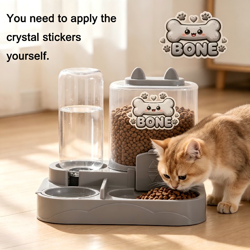 TEMU 2026 New Gravity Pet Feeder And Water Dispenser Compact Automatic Food Water Bowl Set With , Detachable Feeding Station For Kittens Puppies And