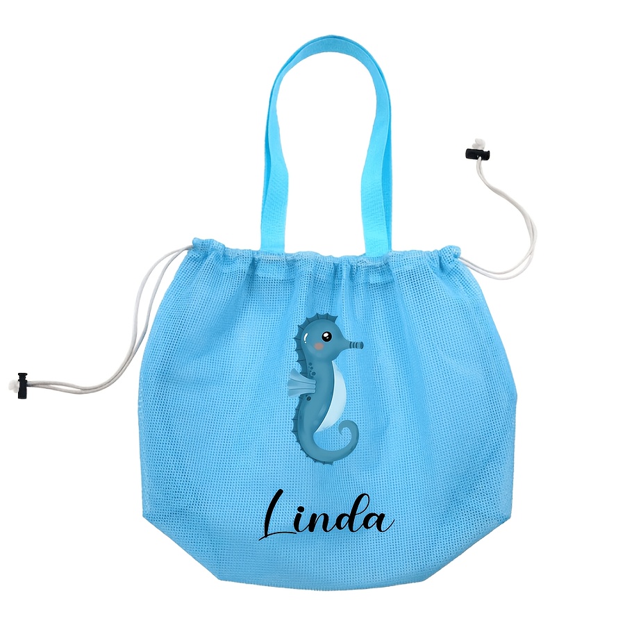 TEMU A Cute Jellyfish, Seahorse, And Pufferfish Printed Custom Letter/name Tote And Shoulder Bag, Beach Bag, Adorable Jellyfish, Seahorse, And