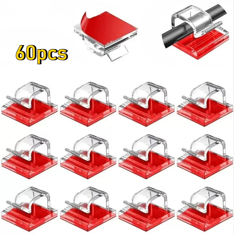 Image of 60pcs Festival Light Clips, Hooks For Outdoor String Lights Clips, Adhesive Hooks, Sticky Wire Holder For Hanging Christmas Lights, Wall Cable, Fairy Lights (clear, Small)