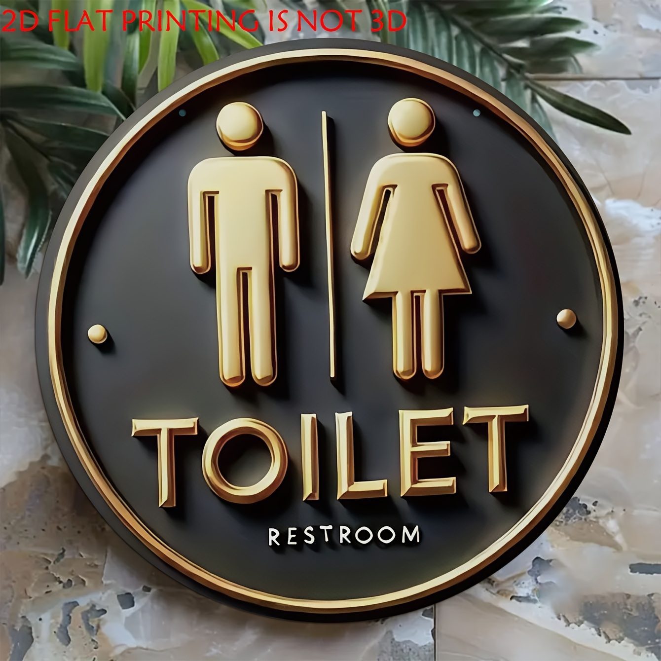 TEMU 2d Flat 1pc Country Farmhouse 'toilet' Wall Sign, Decorative Plaque And Art Deco Fashionable Black And Golden, Ideal For Home, Bedroom, Living