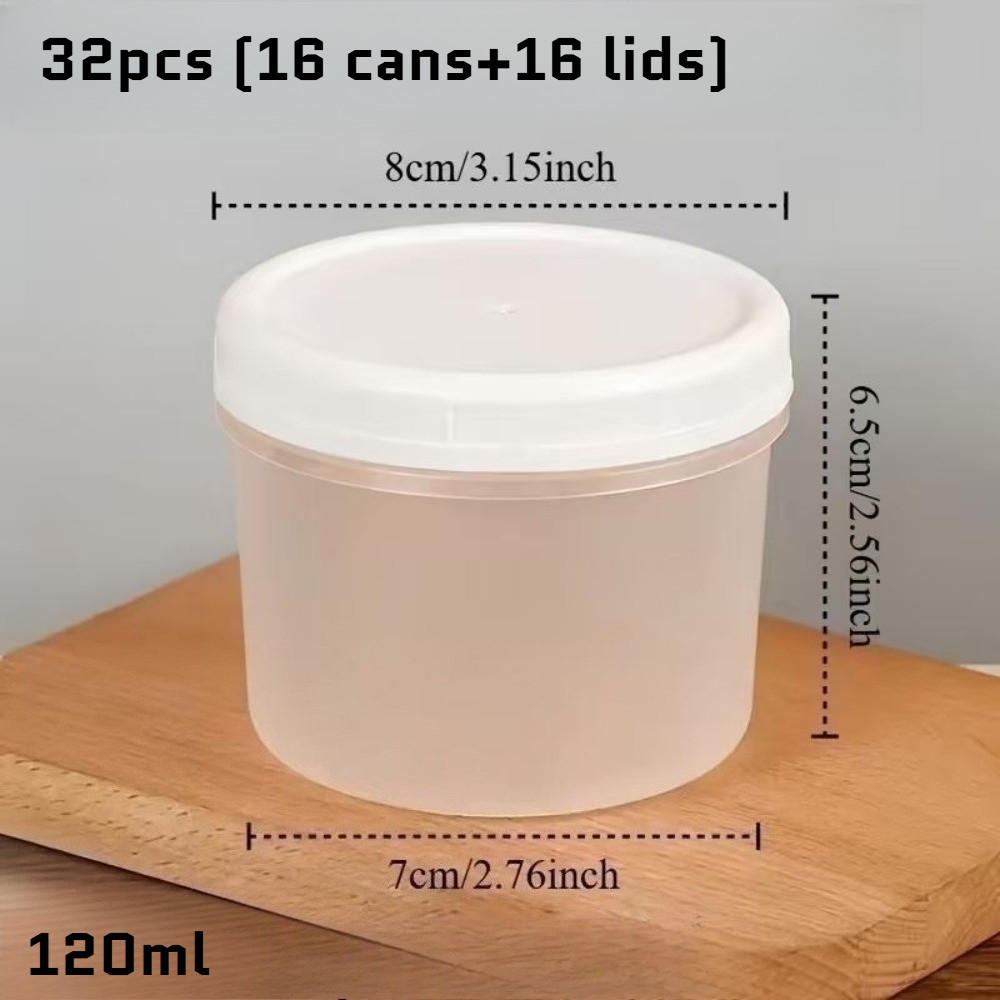 TEMU 32 piezas (16 latas y 16 tapas) de frascos de PP a prueba de fugas con tapas, 120 ml, recipientes resistentes al y para congelador para avena