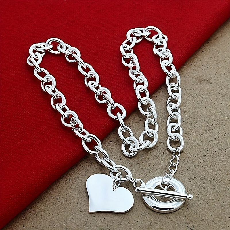 

Elegant 925 Sterling Silver Heart Charm Necklace With Adjustable Korean-style Chain - Perfect Gift For Women, Ideal For Parties And Christmas