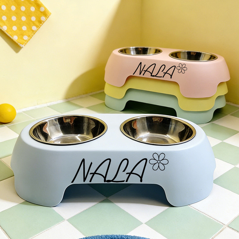 TEMU Customizable Food Bowl With Ized Name/date - Stainless Steel & Pp/ -section Pet Dish, Cute Color Options (dog Bowl & Cat Bowl) - Lover Gift For
