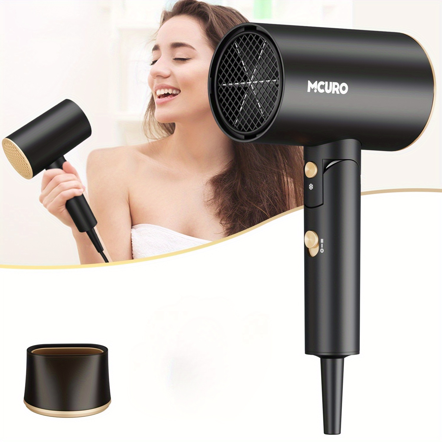 Image of Foldable Travel Hair Dryer With Negative & Temperature - 3 /heat Settings, Cold , Concentrator Nozzle, Brushless Motor, Quick-dry Hair Styler For &, Voltage (compatible With