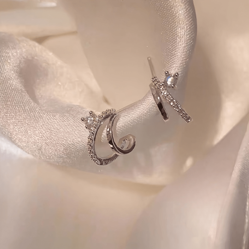 TEMU 1 Pair Of Elegant Double Claw Stud Earrings With Shiny Artificial - Steel Hypoallergenic Material, High-end And Versatile Fashion, Suitable For Daily And Party Wear