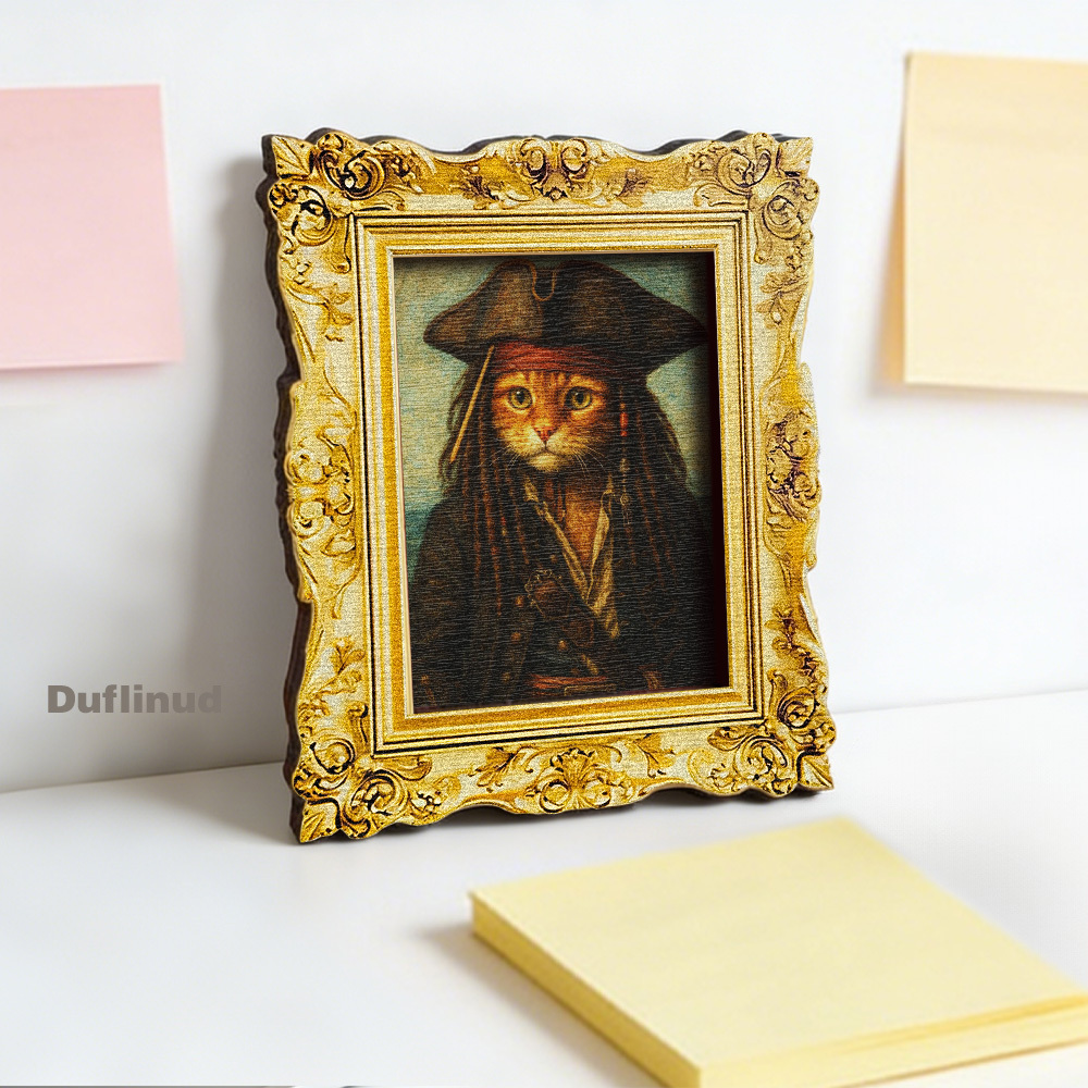 TEMU 1 aimant de réfrigérateur chat pirate amusant en bois, peinture décorative miniature, autocollant de réfrigérateur en bois, style de peinture,