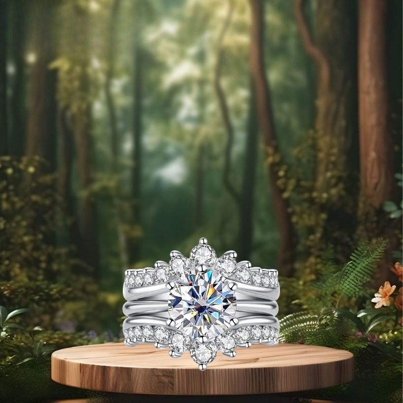 S925 Silver Inlaid 3 Carat Moissanite Combination Ring