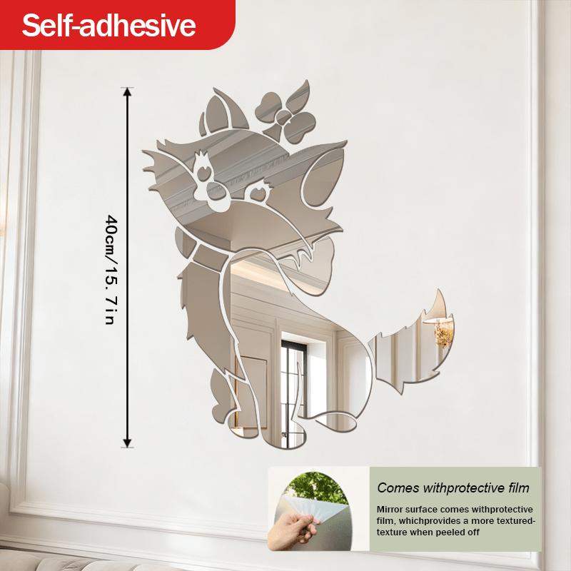 Image of Cat-shaped Acrylic Combination Bathroom Mirror, Artistic Hollow Decorative Mirror - Suitable For Bathroom Living Room Entrance Background Wall Decoration, Ideal For Home Decor/creative Gifts