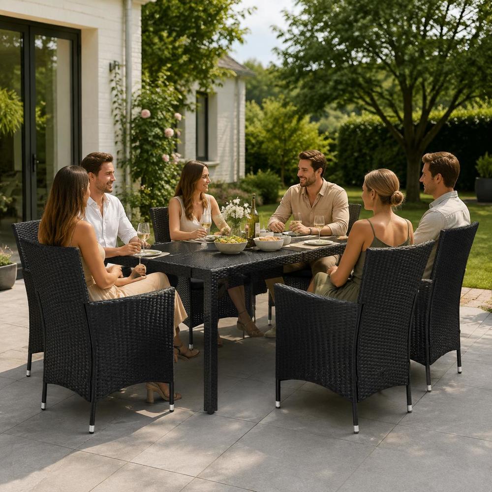 Image of 7pcs Outdoor Patio Dining Set, Pe Rattan Wicker Furniture With Tempered Glass Tabletop, Removable Washable Cushions For Yard
