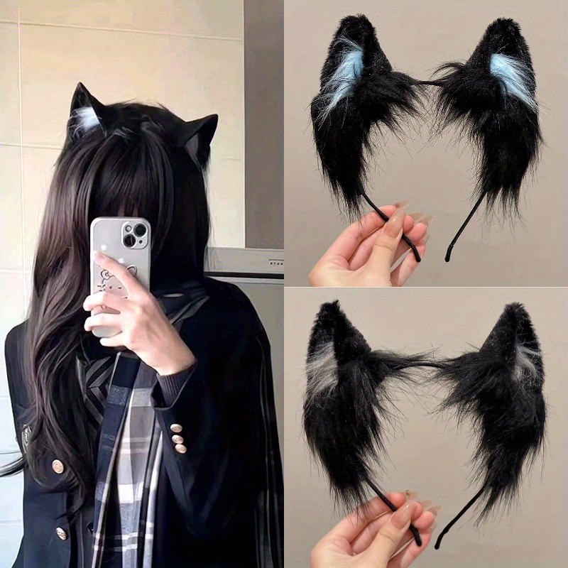 

1pc Feline Cosplay Fluffy Fur Cat Ears Headband For Women, Vintage Print Animal Theme Hair Accessory, Single Pack