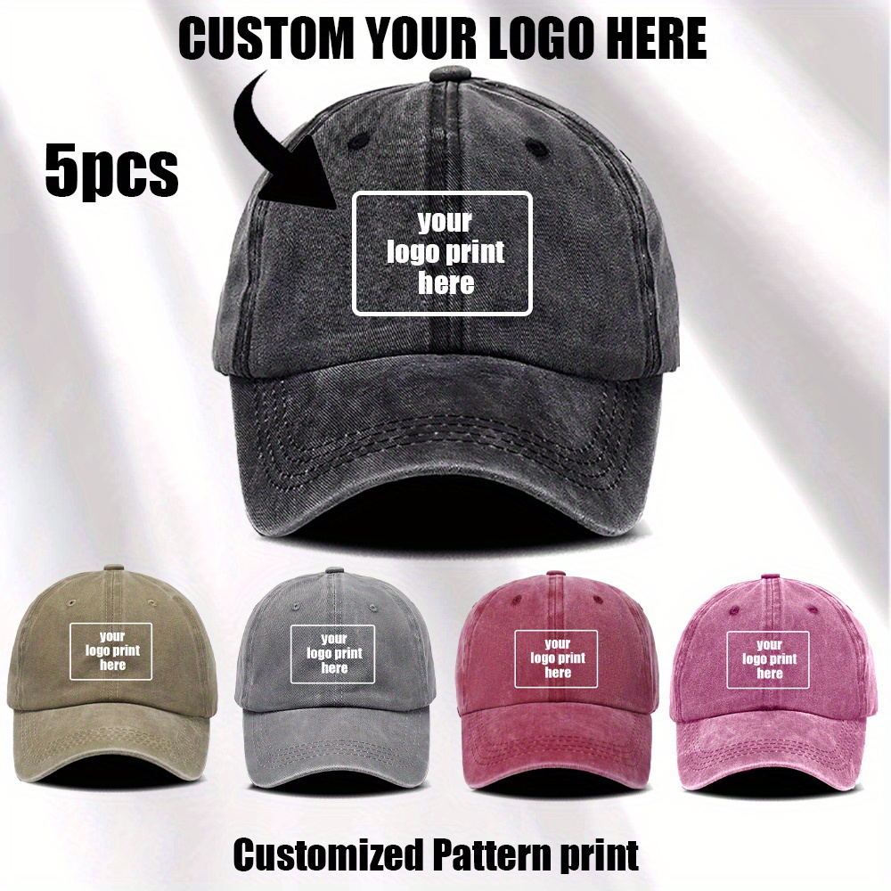 5pcs Custom Printed Hat Set, Adjustable Baseball Caps