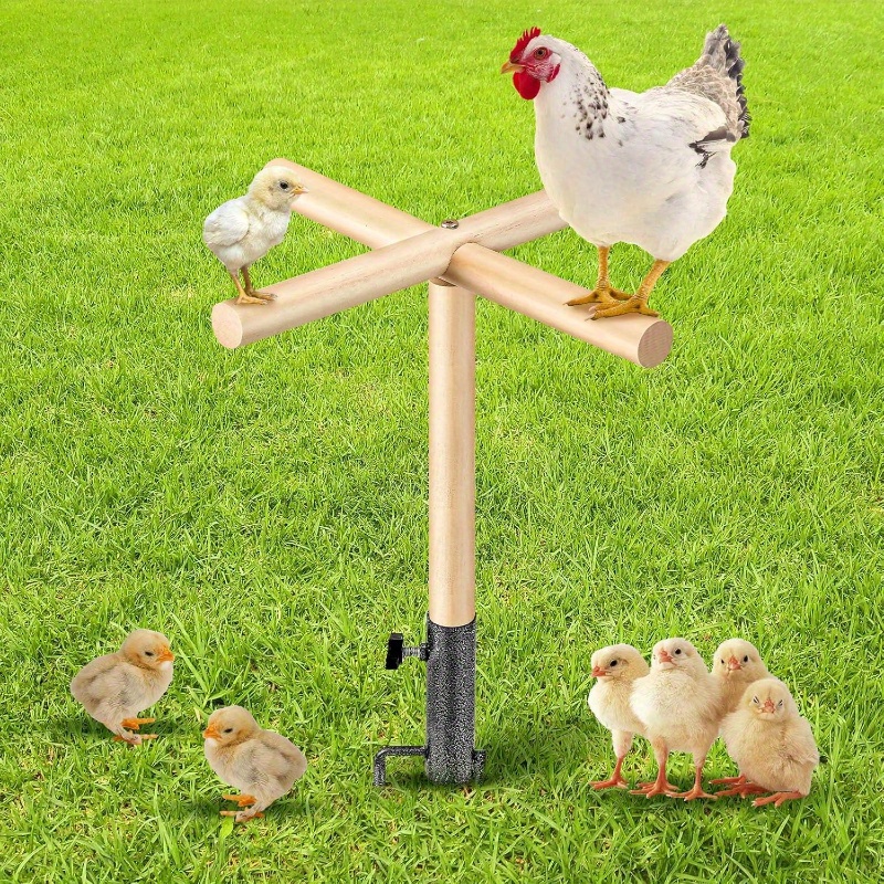Chicken Perch Toys For Coop, Wooden Chick Perch Stand With Metal Ground Plug Chicken Coop Additions, Chicken Roosting Ladder Backyard Playground Suitable For Poultry Rooster Chicks Bird Parrot
