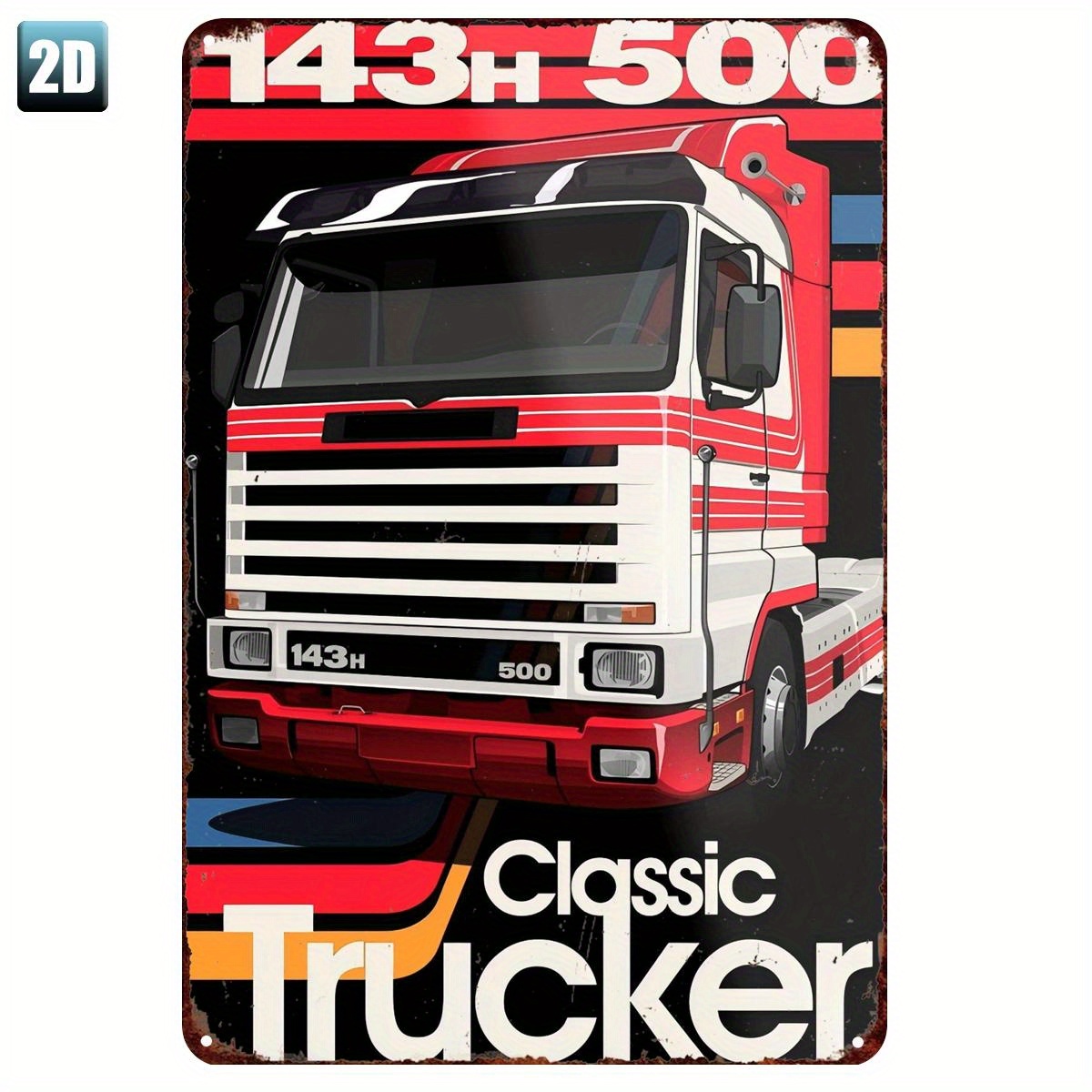 TEMU 2d Flat, 2d Flat - 1pc, "retro Classic For Trucker 143h 500 Metal Sign - Ideal For Truck Lovers And Collectors!" 20.32×30.48cm, 2d Flat, Great