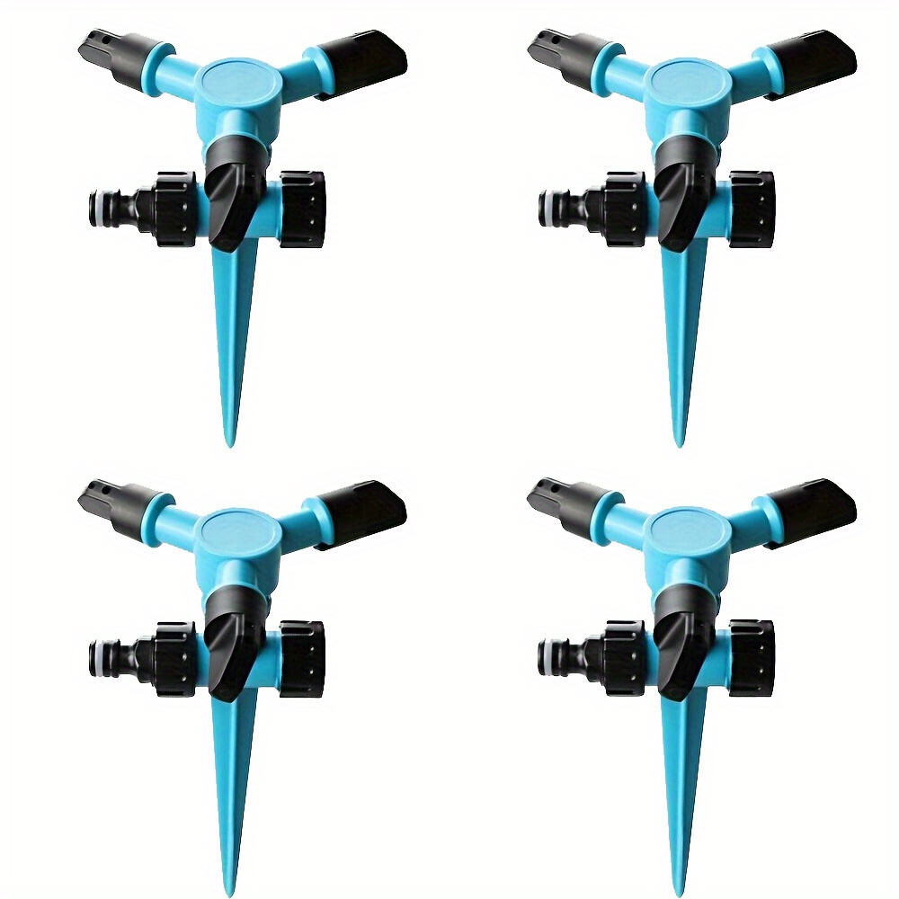 TEMU 4pcs Heavy-duty Automatic Rotating Sprinklers With Triple Heads - , Lawn, Garden, Yard, Farm Irrigation System - Insert Installation, Durable