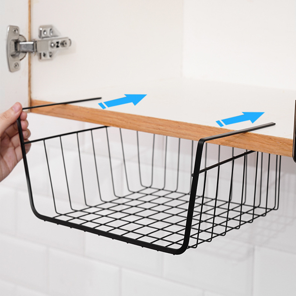 Hanging Basket Organiser, 4-pack Undershelf Storage Baskets And Pull-out Shelves For Bookcase, Desk, Dining Room, Bathroom, And Pantry In Black