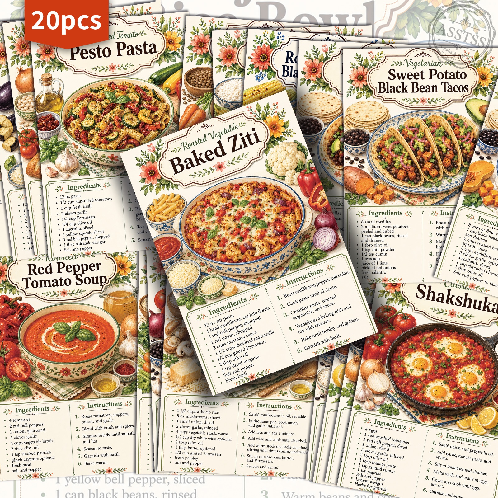 TEMU Lot de 20 cartes postales ASSTSS de recettes de nourriture vintage - 4X6 pouces, fournitures de journal rétro, illustrations classiques, cartes