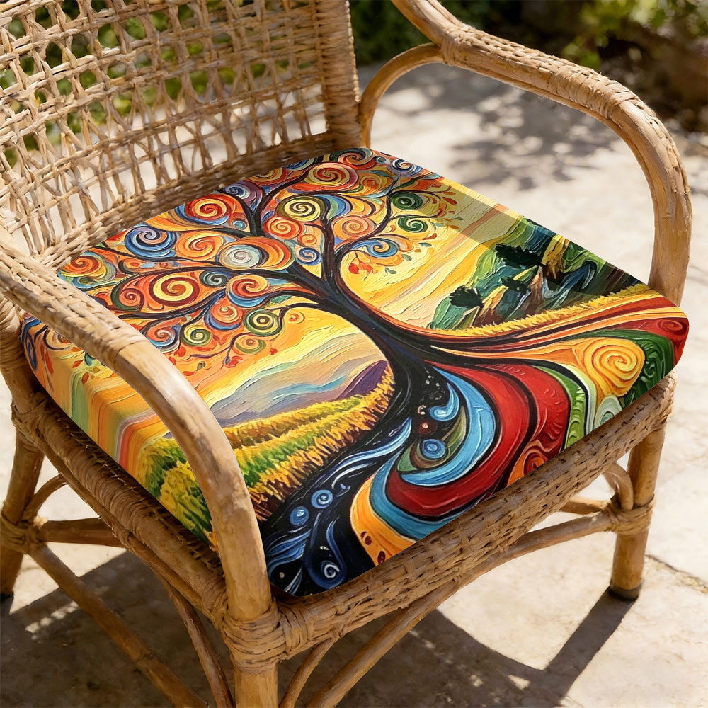1pc Spiral Flower Tree Pattern Courtyard Chair Seat Cushion, Indoor And Outdoor Seat Cushions, Back Cushions, Size 19.7*17.7*1.57inch, Suitable for Garden Chairs, Office Chairs And Floor Seats. Soft And Comfortable