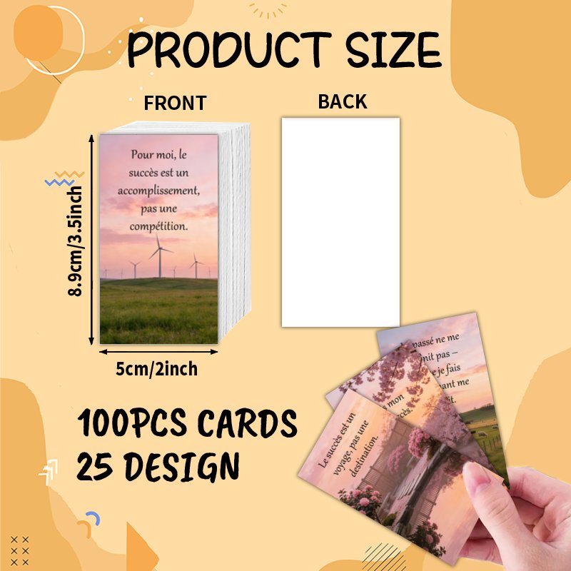 TEMU Lot de 100 cartes - Paysage esthétique rose français - Cartes d'affirmations inspirantes illustrées, 25 uniques, adaptées à la , au - personnel