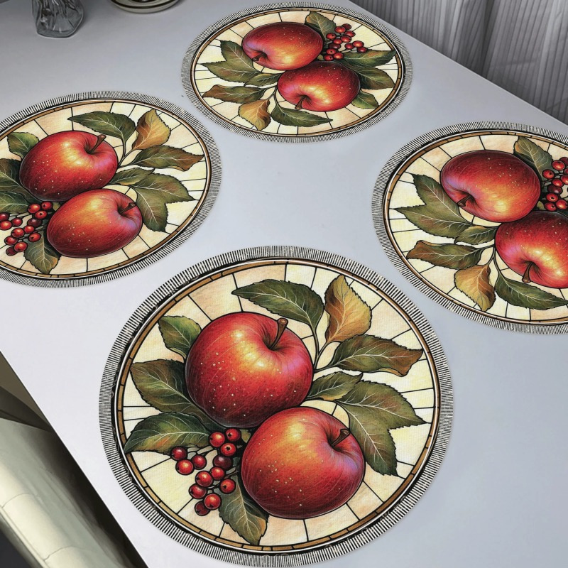 

4-pack Round Design Placemats, 15-inch Woven Polyester, Non-slip, Washable Table Mats For Home, Kitchen, Banquet, Party Dining Decor