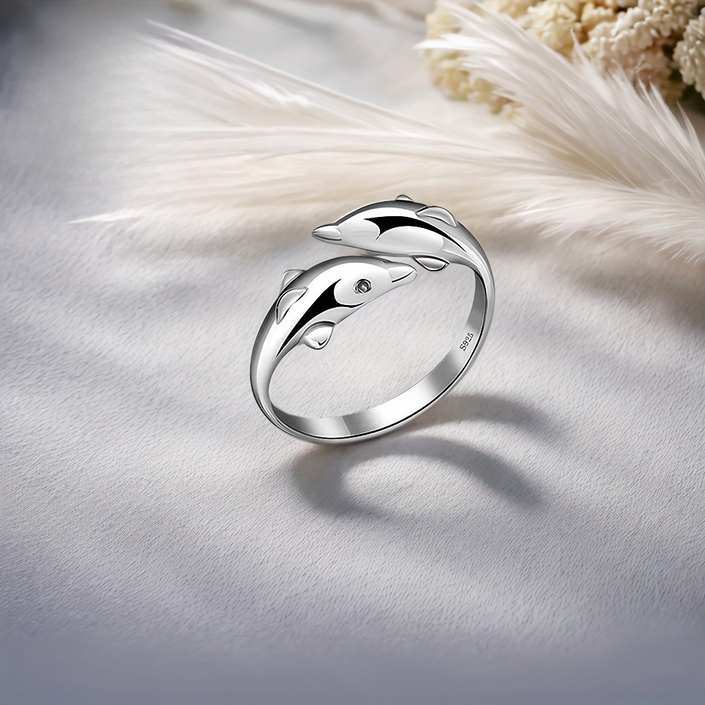 TEMU Bague ouverte tendance pour femmes avec thèmes et océan, douce, , facile et multifonctionnelle. Fabriquée en argent pur S925, idéale pour les