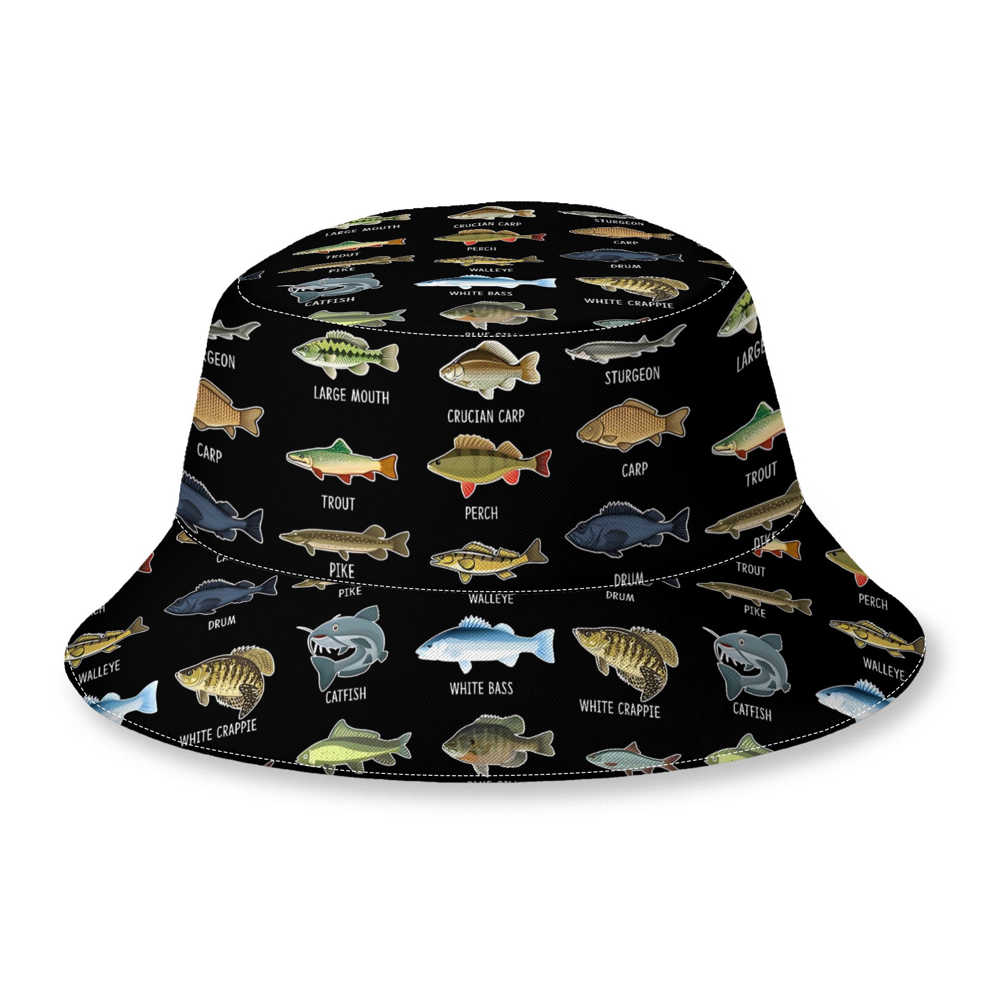 TEMU 2d Print Design Types Of Fishing Print Pattern Bucket Hat Outdoor Hat