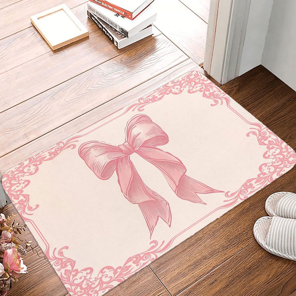 

Valentine's Day Bow Print Door Mat - Indoor/outdoor Welcome Rug, Machine Washable Polyester, Entryway & Porch Decor, 19.68x31.49 Inches