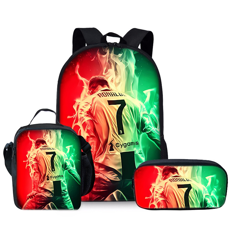 

7# Football Player Print Backpack Set Of 3 Unisex