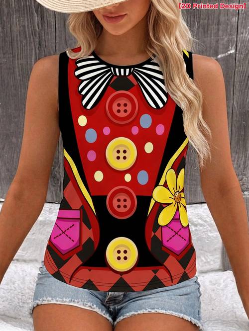 circus womens round neck top vest printed design no texture sequins