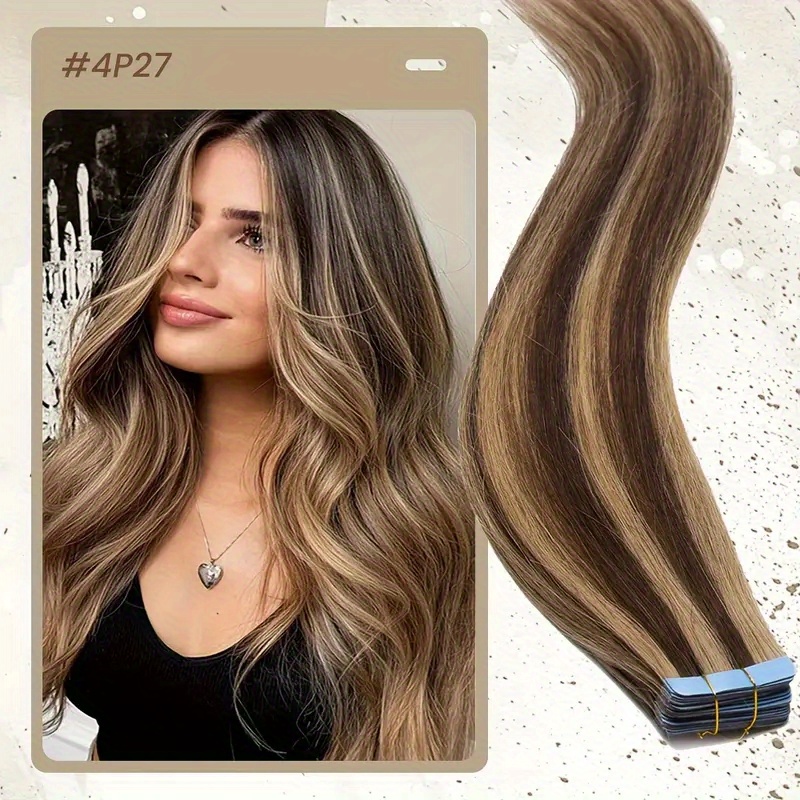 Image of 20pcs/ 50g Thick Tape In Human Hair Extensions Seamless Skin Weft Hair Long Straight Sheets Natural Looking Hair Extensions For Women