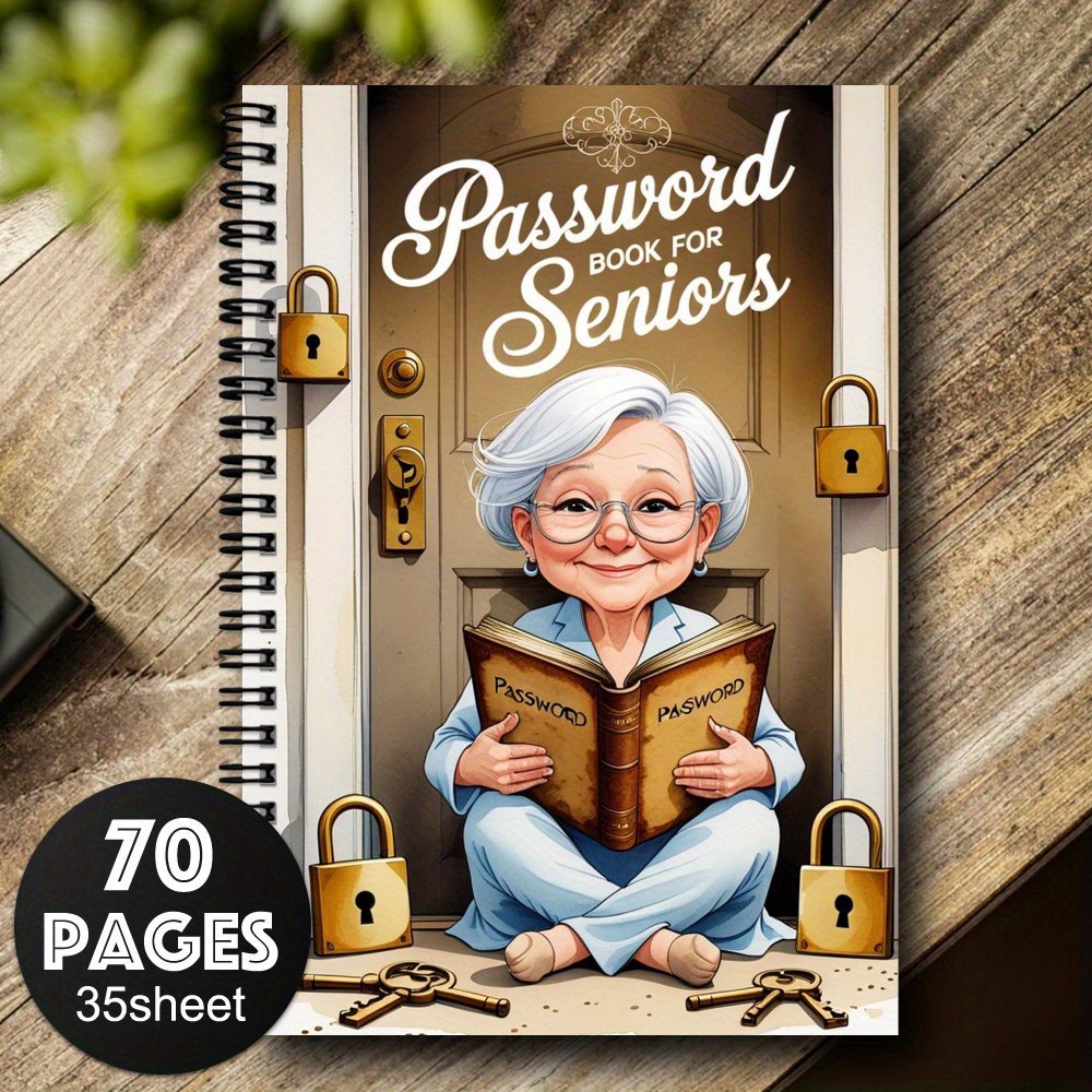 TEMU 1 Cartoon Elderly Spiral Password Notebook - 70 Pages, Fun And With Lock And Key, Ideal For Home Or Office Use, Protects Seniors' Internet And