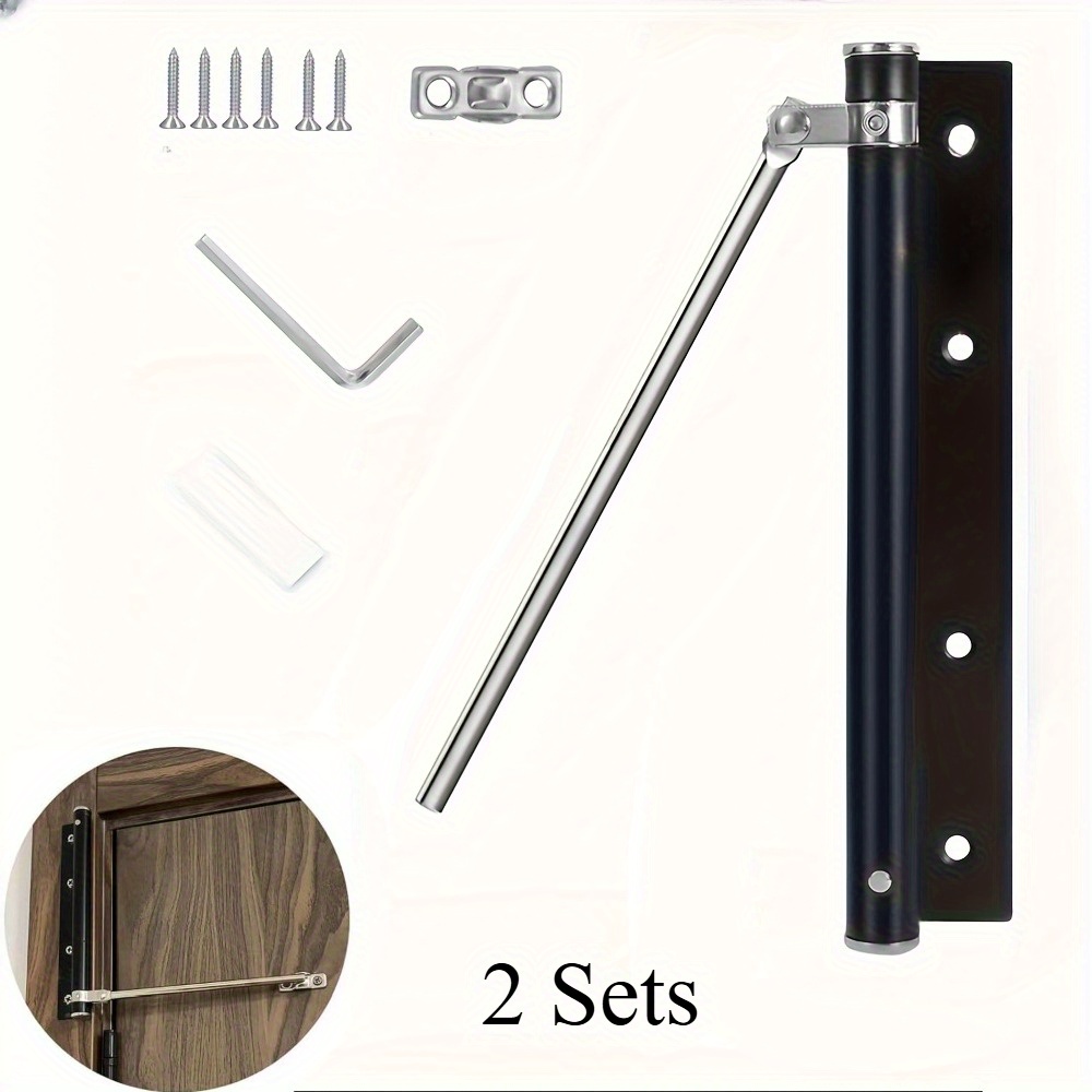 2 sets automatic door closer for lightweight doors up to 100 lbs spring self closing hinges adjustable catch speed stainless steel soft close   latches with arm screw wrench 0