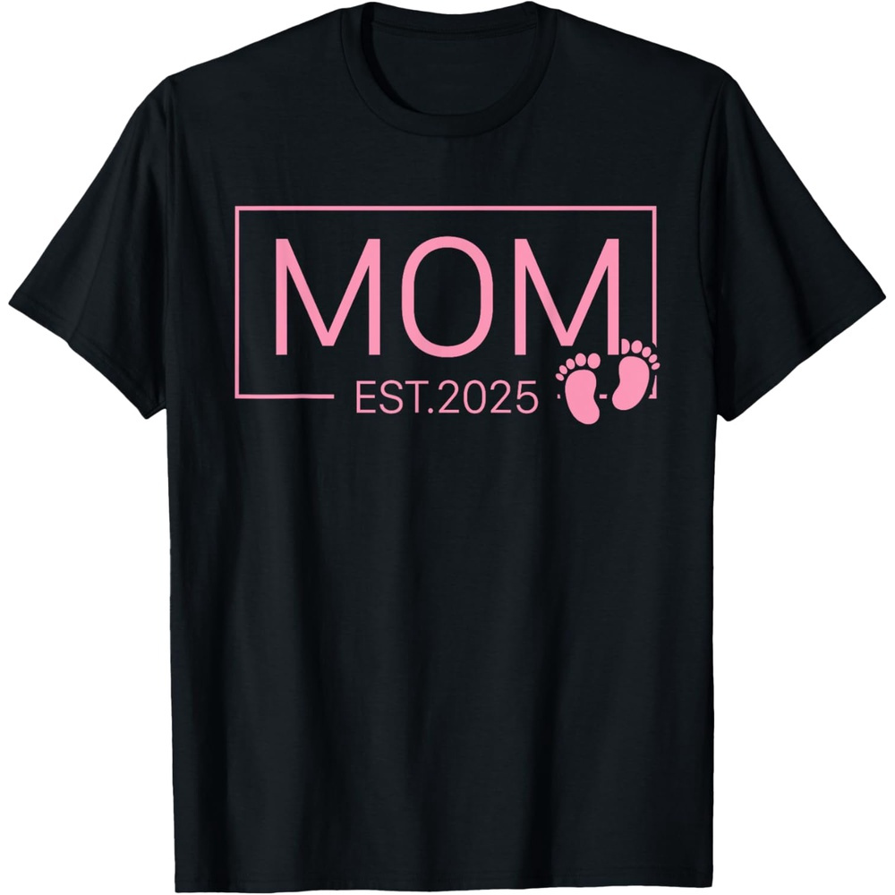 

Mom Est 2025 For Mommy Wife Women Announcement T-shirt, 100% Cotton, Single Side Printed, Black Short Sleeve T-shirt, Christmas New Year Gift For Men Women , S-xxxl, 1pc, Fabric Weight 180g