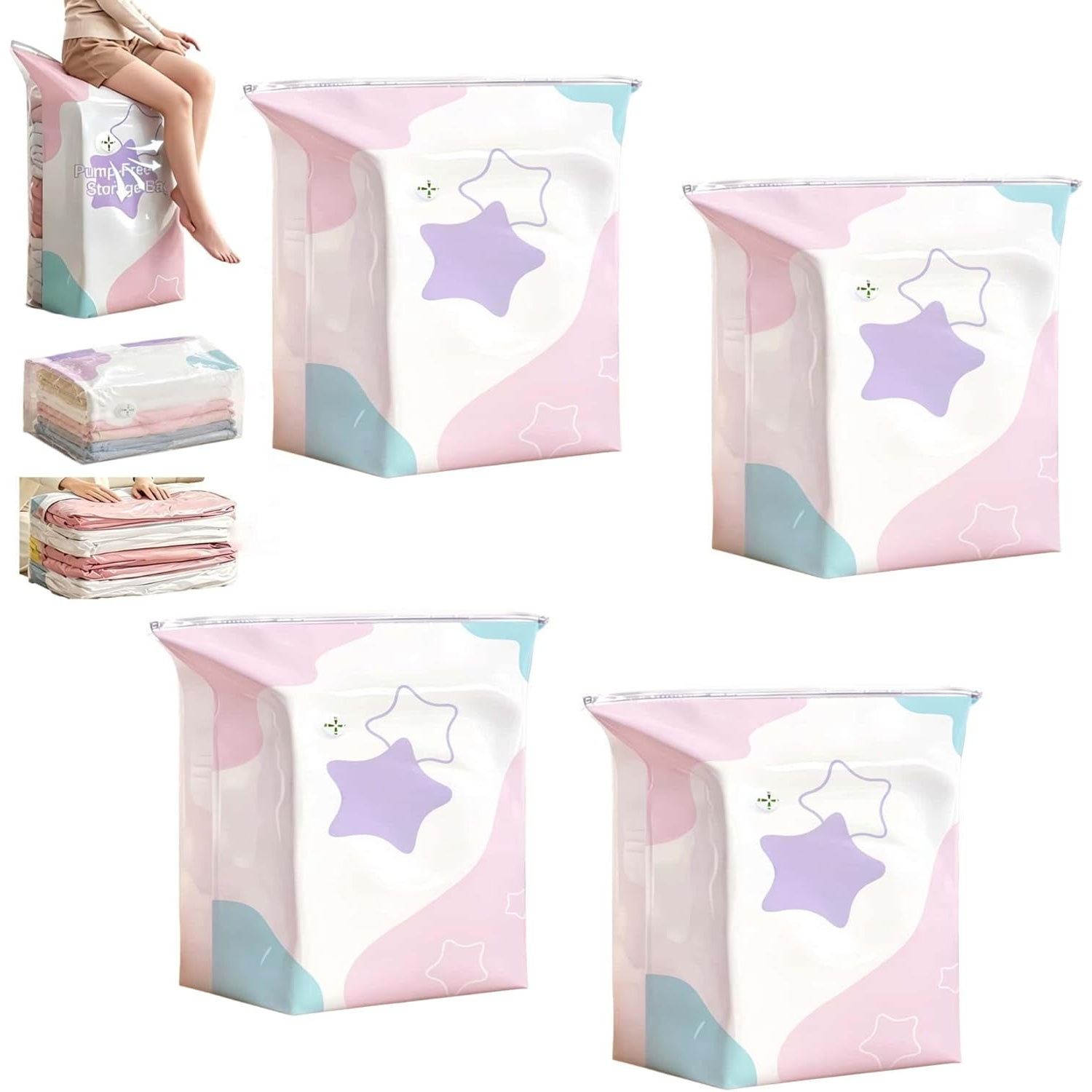 Pump-free Vacuum Storage Bag, 2026 New Model Storage Compression Bag, For Large Vacuum Sealing Bag, Suitable For Large Clothing, Bedding, And Quilts (4m)