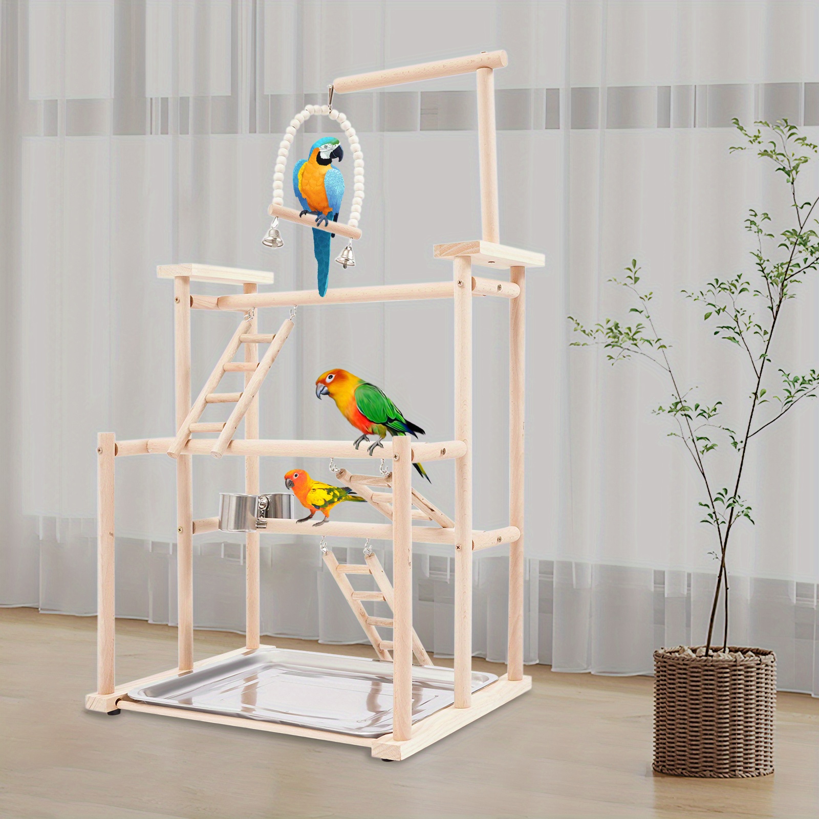 Parrot Cage Large Natural Wood Bird Playground Parrot Gym With