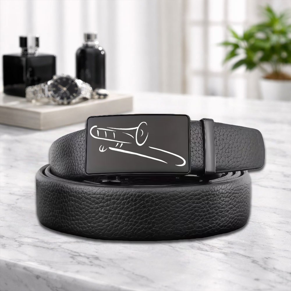 TEMU 1pc Trombone Pattern Men' Belt - Adjustable Design - Suitable For Business And Casual Wear - Fashion Accessory - Minimalist Style - - Men's