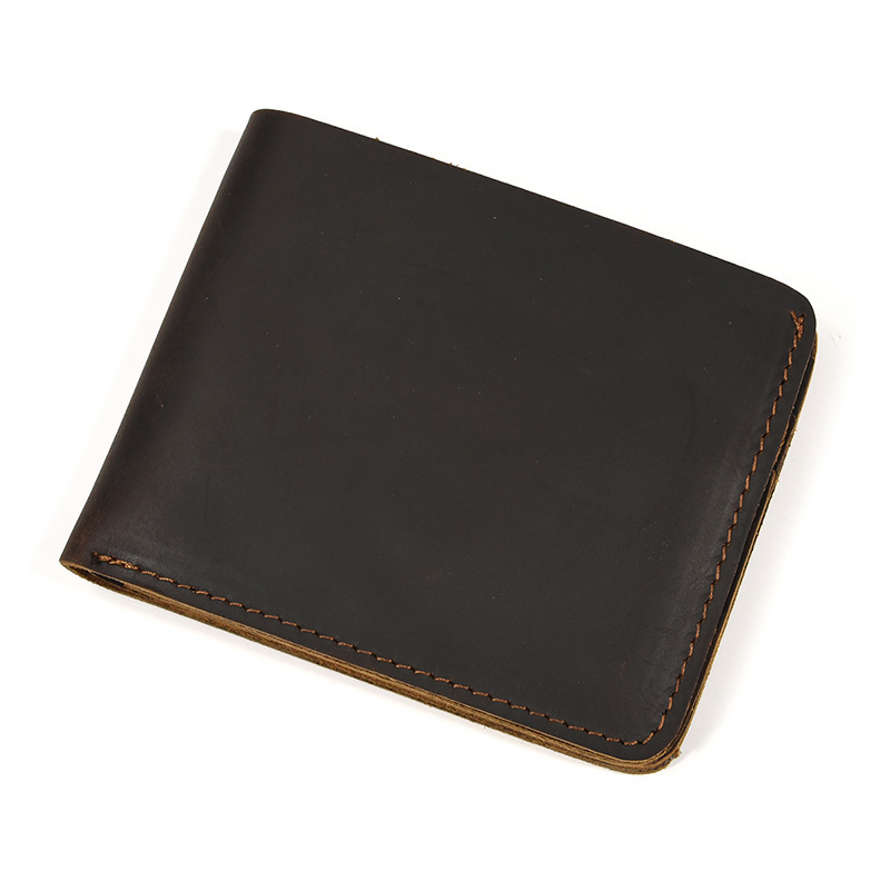 

Vintage-inspired Men's Genuine Leather Bifold Wallet - Sleek Black With Orange Stitching, Top Layer Cowhide, With Coin Purse, Leather Wallet