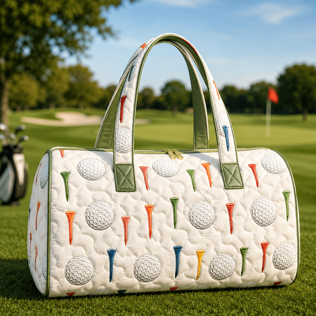 1pc Golf Club Course Print Quilted Duffel Travel Bag, Large Capacity Lightweight Weekender Overnight Tote For Women Men, Gym, Sports, Travel, Daily Use