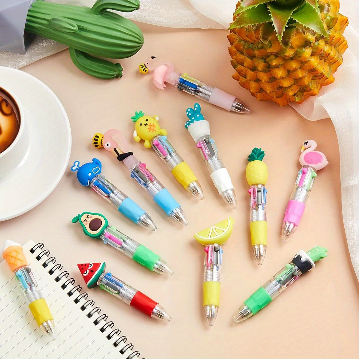 24pcs summer multicolor retractable ballpoint pens -   cute fruit & flamingo cactus cartoon design, vibrant colors, durable plastic, fun party favors for birthdays, hawaiian themed events, end of year gifts, cute pens,   design, smooth writing, school supplies, fun stationery, lightweight pens, novelty pens, gift  , ballpoint pen retractable blue/rare multi color toy suitable gifts/ birthday/   high quality suitable with versatile heavy tray was foundation Product details 0