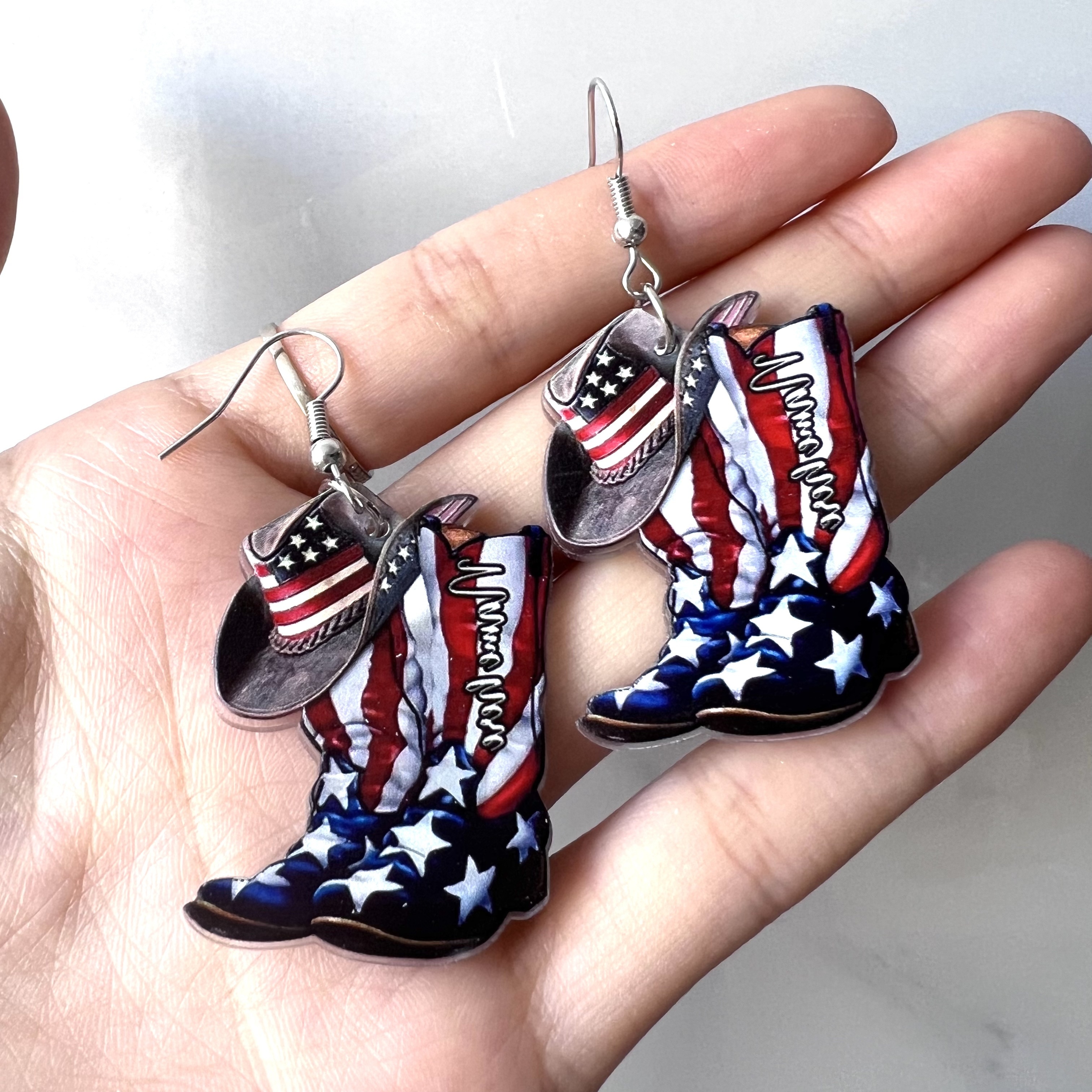 TEMU 1 Pair American Flag Acrylic Earrings, Vintage Style Earrings, Summer Beach Wear Accessories - Women's Everyday Essential Earrings