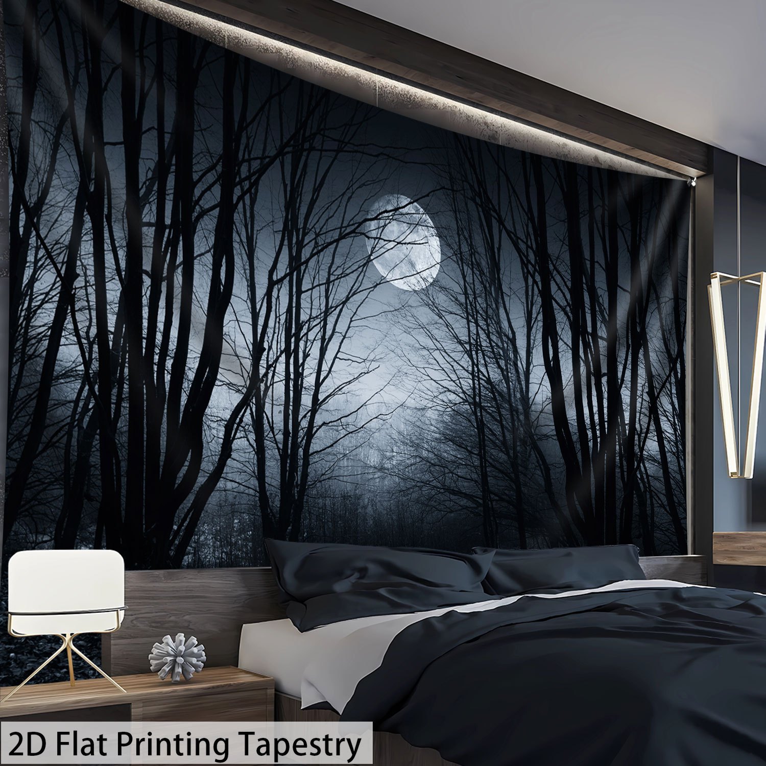 Moonlit Night Eerie Forest Tapestry For Home Wall Decoration_voghion.com