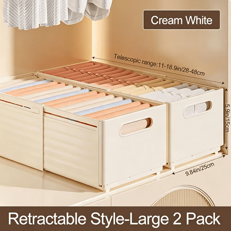 TEMU 2 Pack Cream-colored Retractable Storage Box, Expandable Kitchen Drawers, Wardrobes, Food Storage Rooms, Bathrooms, Cosmetics And Office Storage