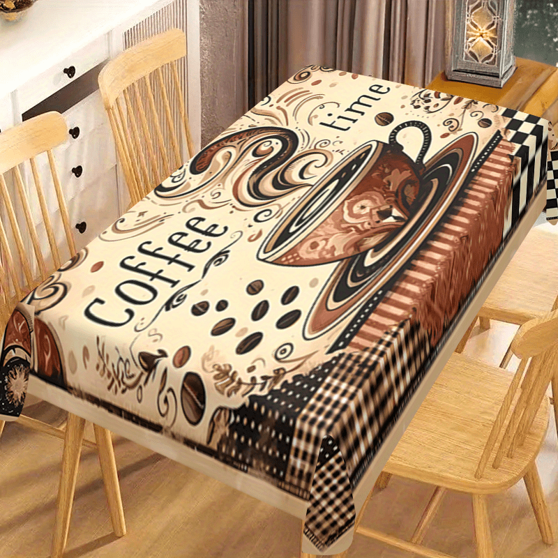 [ Product] 1pc Coffee Cup Pattern Printed Tablecloth - Erasable And Easy To Clean - Perfect For Kitchen, Restaurant, Party, Holiday, Gift, Indoor, And Outdoor Use